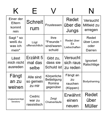 Josi's Breakdown Bingo Card