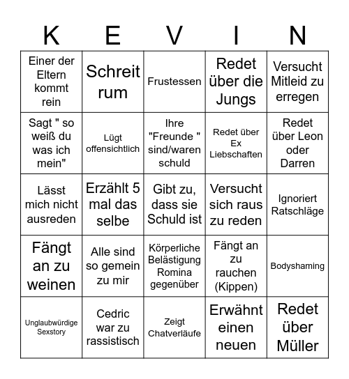 Josi's Breakdown Bingo Card