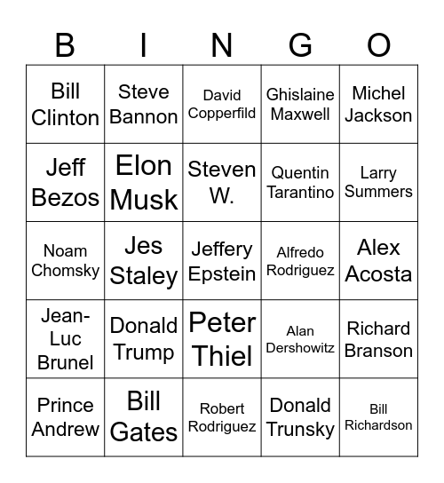 Epstein List Bingo Card