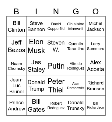 Epstein List Bingo Card