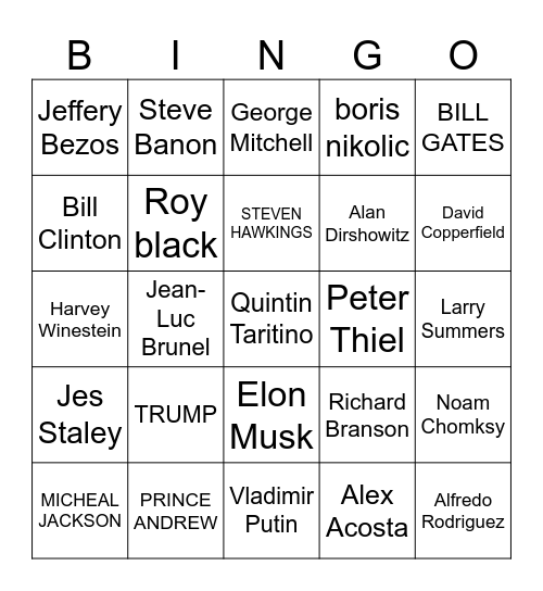 EPSTEIN Bingo Card