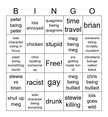 family guy Bingo Card