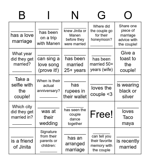 Untitled Bingo Card