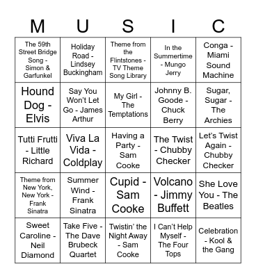 Musical Bingo #2! Bingo Card