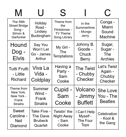 Musical Bingo #2! Bingo Card