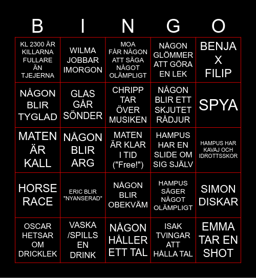 NYÅRS BINGO Card