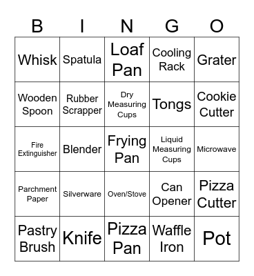 Kitchen Tools Bingo Card