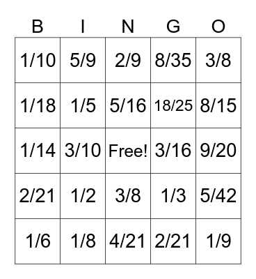 Winter Multiplying Fractions Task Cards Bingo Card