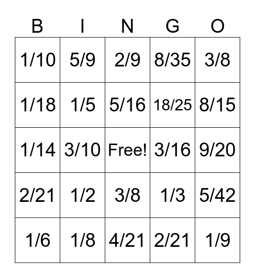 Winter Multiplying Fractions Task Cards Bingo Card