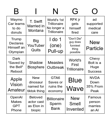 Hank's 2026 Bingo Card Bingo Card