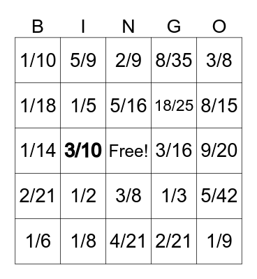Winter Multiplying Fractions Task Cards Bingo Card