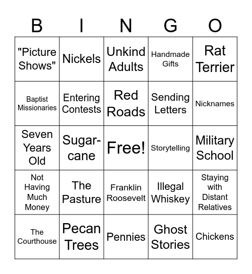 A Christmas Memory and To Kill a Mockingbird Bingo Card