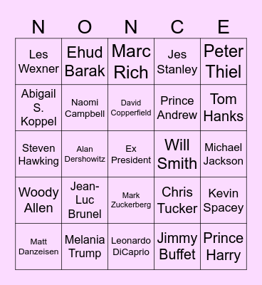 Epstein Bingo Card