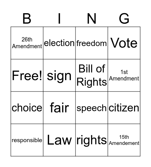 Rights  Bingo Card