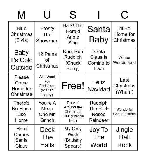 MUSIC Bingo Card