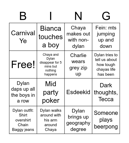 MTS Rizz Party Bingo Card