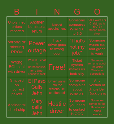 UNIS Christmas Bingo Card