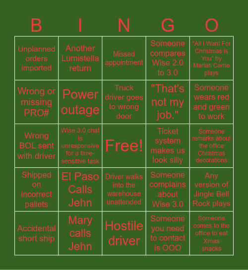 UNIS Christmas Bingo Card