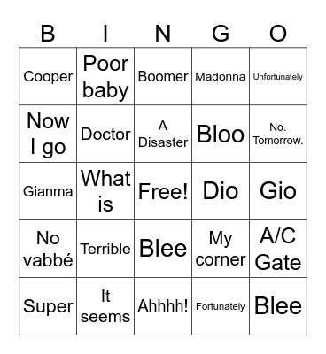 Elena Bingo Card