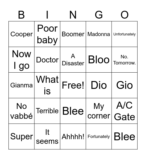 Elena Bingo Card