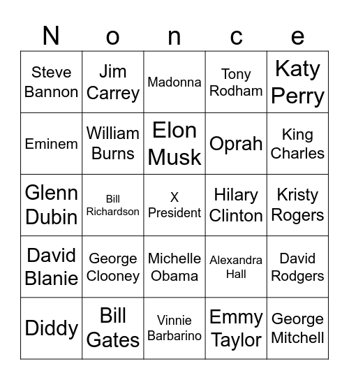 Trump X Epstein Files Bingo Card