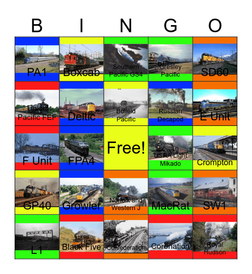 Railroads that I would like to operate a Streamlined engine one day Bingo Card
