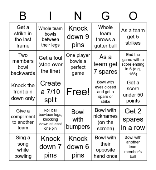 Bowling Bingo Card