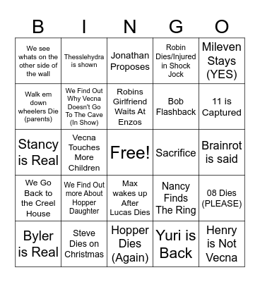Stranger Things Bingo Card