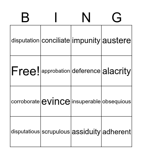 Rip Van Winkle Bingo Card