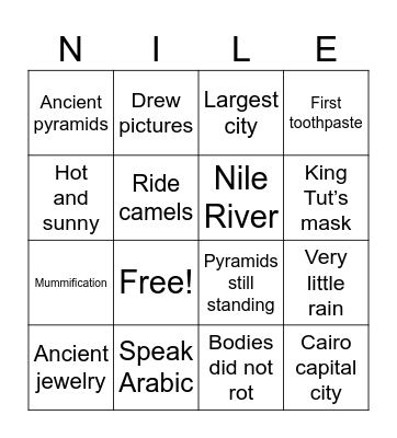 EGYPT Bingo Card