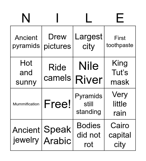 EGYPT Bingo Card