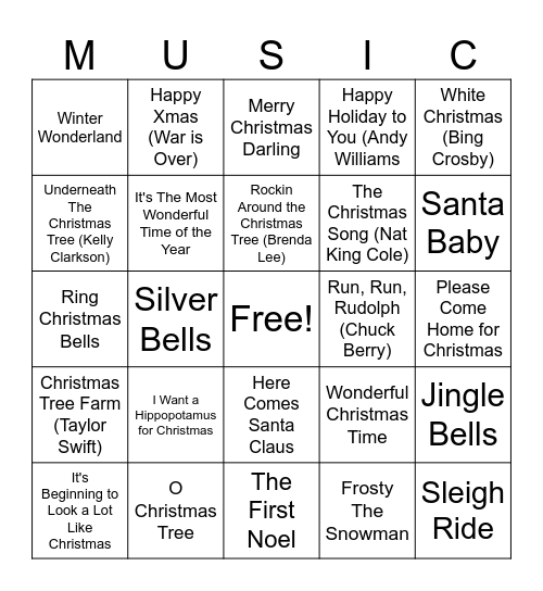 MUSIC Bingo Card