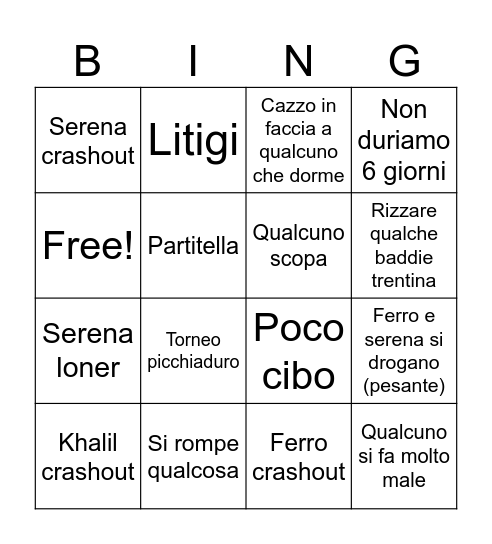 Settimana infernale Bingo Card