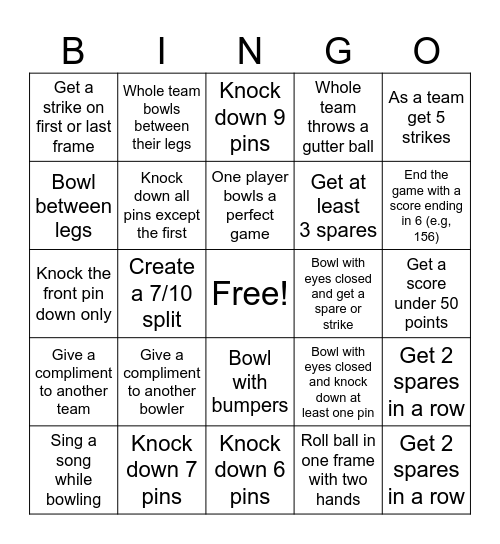 Bowling Bingo Card