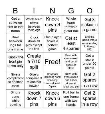 Bowling Bingo Card