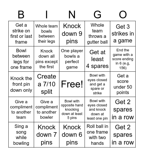 Bowling Bingo Card