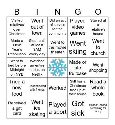 Human Bingo - Winter Break Edition Bingo Card