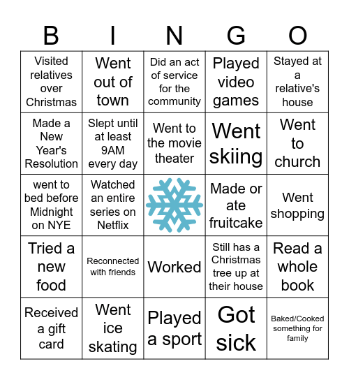 Human Bingo - Winter Break Edition Bingo Card