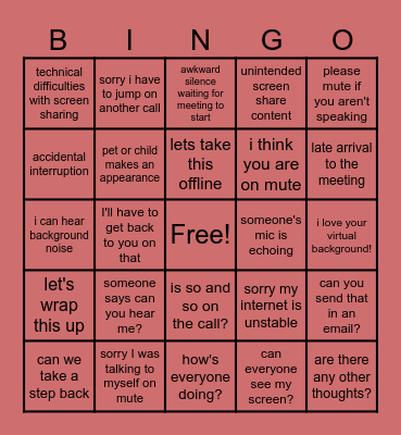 Funny Office (Meetings) Bingo Card
