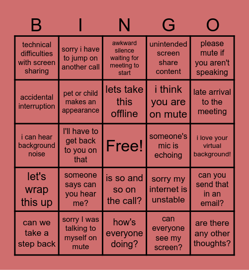 Funny Office (Meetings) Bingo Card