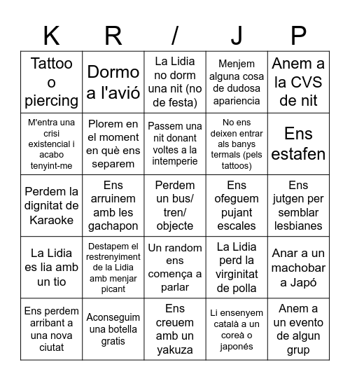 girlies trip(ping) Bingo Card