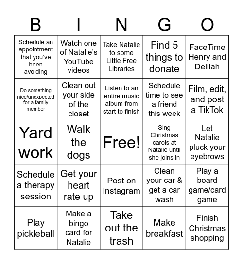 Chase's Winter Break Daily Bingo! Bingo Card