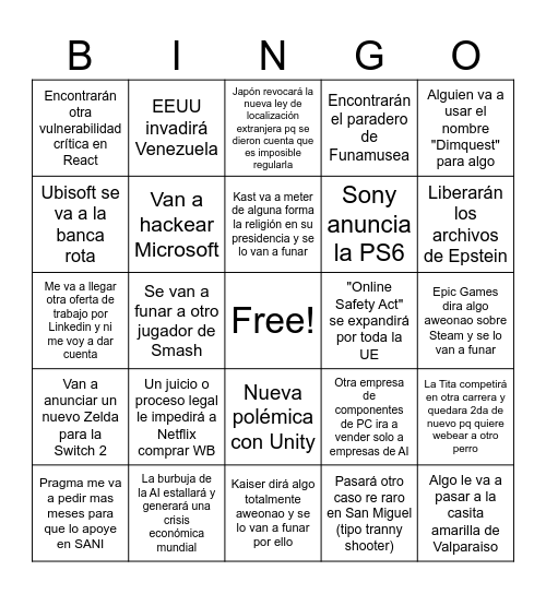 Bingo Gitano 2026 Bingo Card