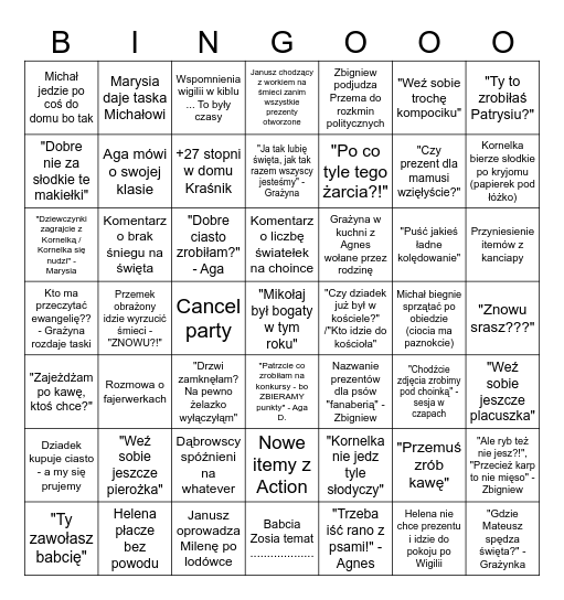 Family Christmas Bingo Card