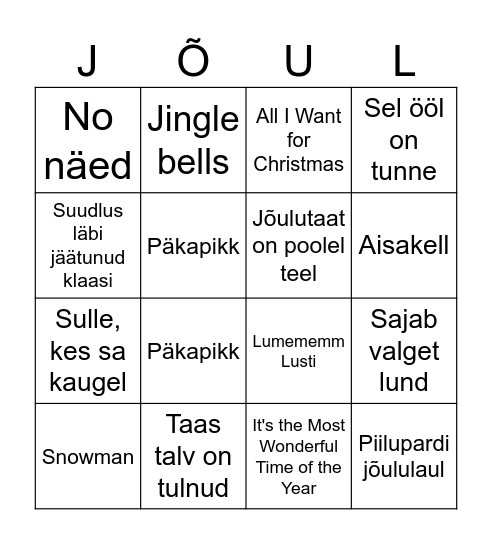 JÕULUD Bingo Card