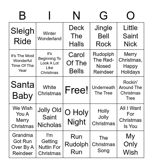 Christmas Hits Bingo Card