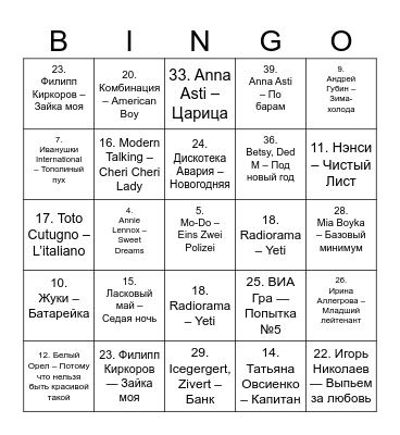 1 раунд Bingo Card