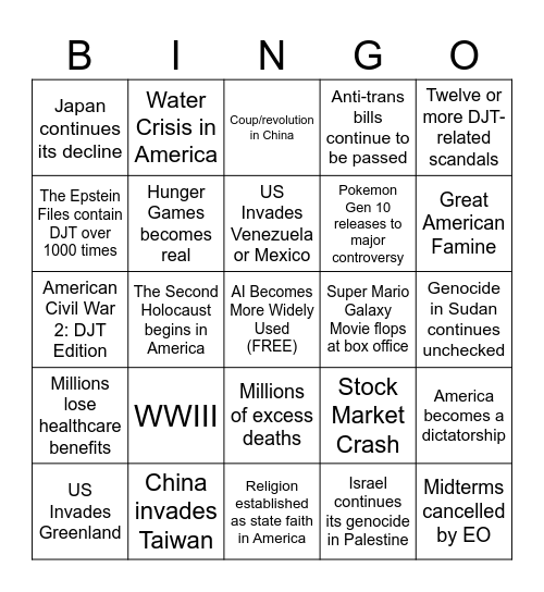 2026 Bingo Card