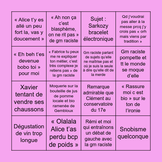 Noël en famille toxique slay Bingo Card