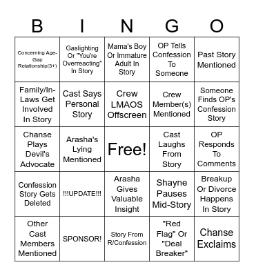 SRRS Bingo Card